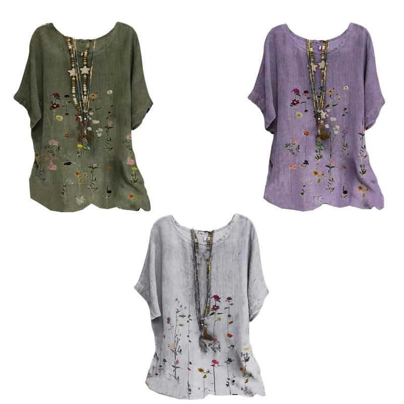 Women Summer Short Sleeve Round Neck T Shirts Imitation Linen Vintage Floral Print Casual Loose Blouse Flowy Hem Pullovers Tunic
Women Summer Short Sleeve Round Neck T Shirts Imitation Linen Vintage Floral Print Casual Loose Blouse Flowy Hem Pullovers Tunic