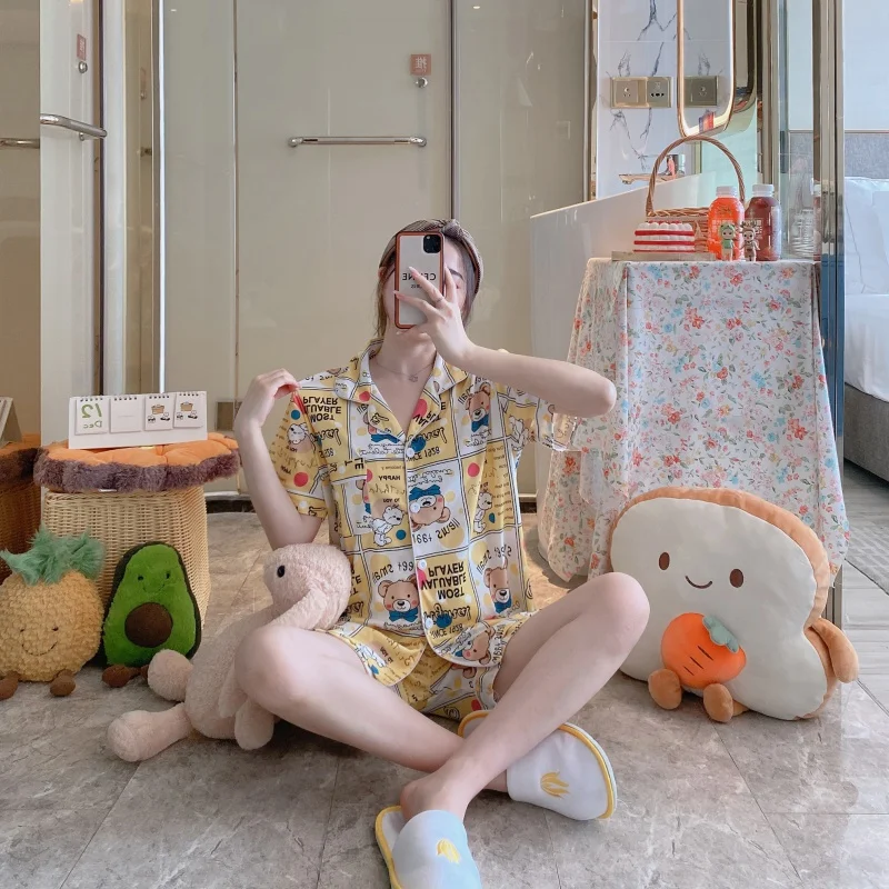 Direct Manufact Summer Boutique Polyester Women's Pajamas 2Pcs Sets New Arrival Thin Soft Short Sleeved Pyjama Leisure Sleepwear 
Direct Manufact Summer Boutique Polyester Women's Pajamas 2Pcs Sets New Arrival Thin Soft Short Sleeved Pyjama Leisure Sleepwear