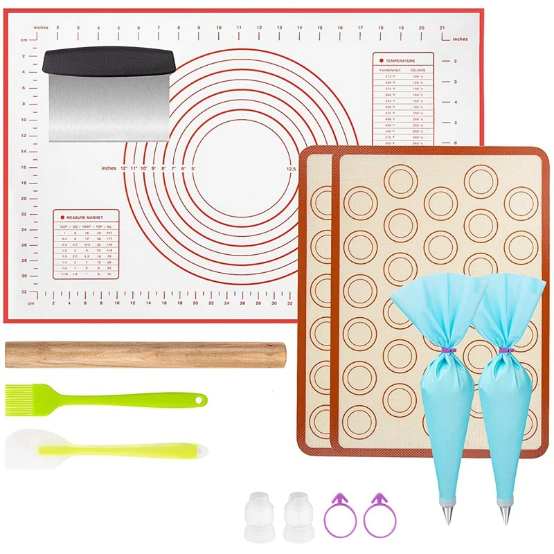 Silicone Baking Mat Set,Pastry Mat With Measurements,Non-Stick Baking Sheets For Oven,With Wood Rolling Pin,Dough Cutter
Silicone Baking Mat Set,Pastry Mat With Measurements,Non-Stick Baking Sheets For Oven,With Wood Rolling Pin,Dough Cutter
