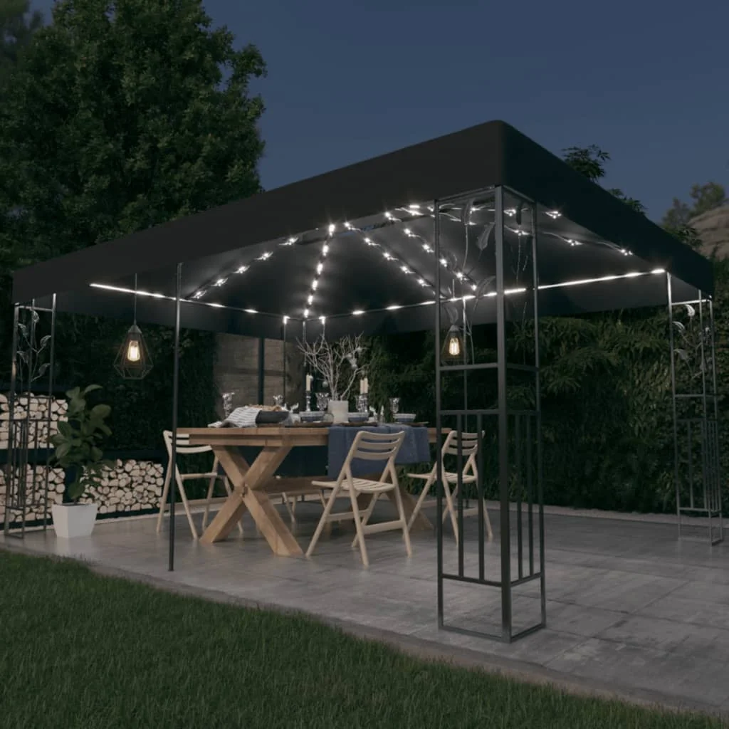 Patio Gazebo with Double Roof & LED String Lights , Polyester & Steel Garden Party Tent, Garden Decoration Anthracite 4x3 m
Patio Gazebo with Double Roof & LED String Lights , Polyester & Steel Garden Party Tent, Garden Decoration Anthracite 4x3 m