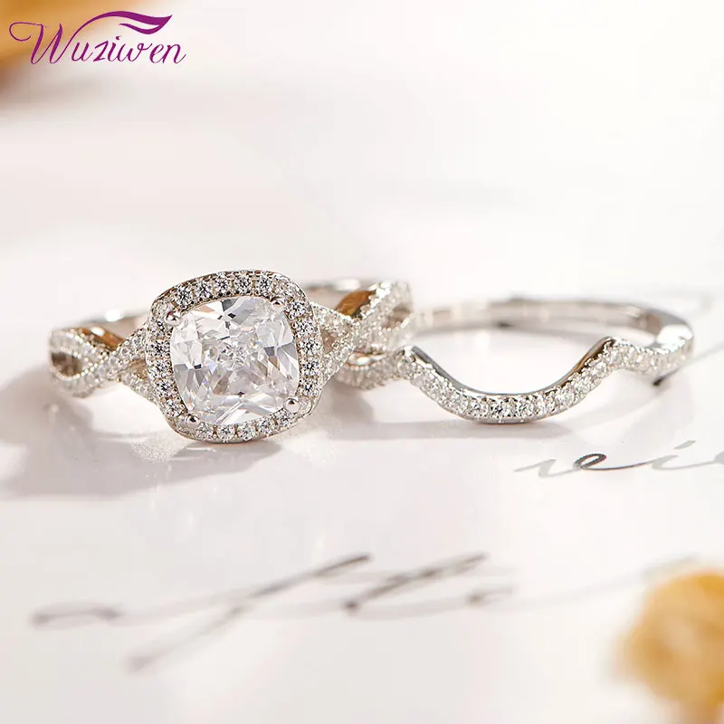 Wuziwen Luxury Bridal Set Jewelry Solid 925 Sterling Silver Cushion Cut AAAAA Cubic Zircon Wedding Engagement Rings For Women
Wuziwen Luxury Bridal Set Jewelry Solid 925 Sterling Silver Cushion Cut AAAAA Cubic Zircon Wedding Engagement Rings For Women