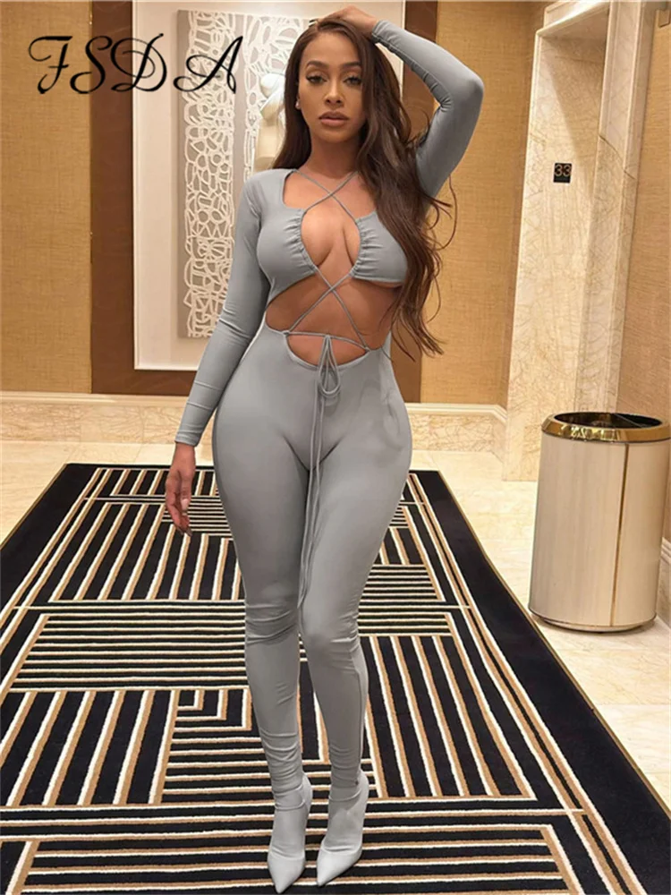FSDA Hollow Out Tie Up Long Sleeve Jumpsuit Women Spring Summer Skinny Backless Pencil Overall Pant Sexy Rompers
FSDA Hollow Out Tie Up Long Sleeve Jumpsuit Women Spring Summer Skinny Backless Pencil Overall Pant Sexy Rompers
