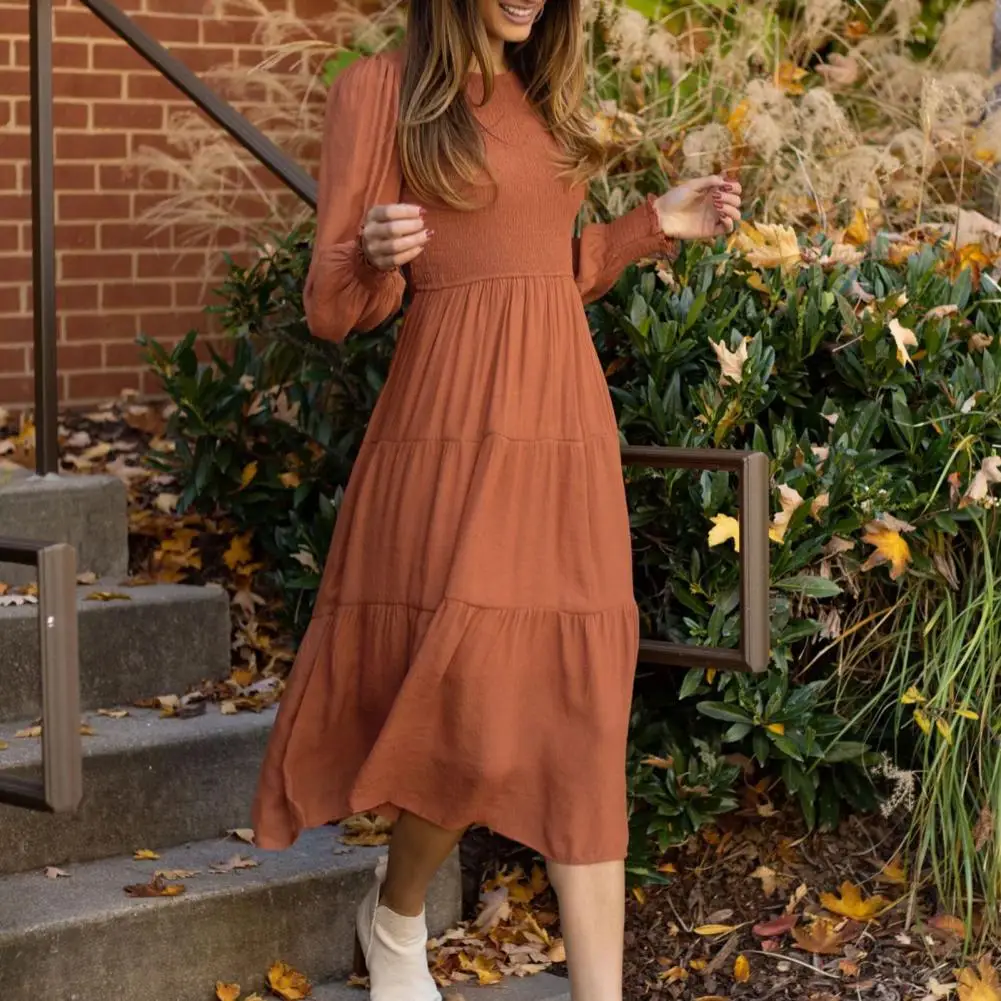 Women Prom Dress Long Sleeves Crew Neck High Waist Lady Dress Pleated Elastic Cuff Decorate Women Midi Dress For Party
Women Prom Dress Long Sleeves Crew Neck High Waist Lady Dress Pleated Elastic Cuff Decorate Women Midi Dress For Party
