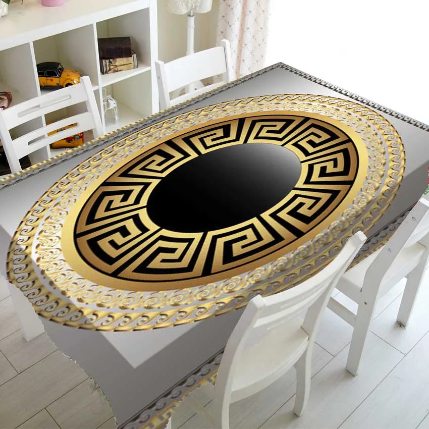 

Роскошная прямоугольная скатерть черного, золотого и греческого цветов для столов и декоративных скатертей