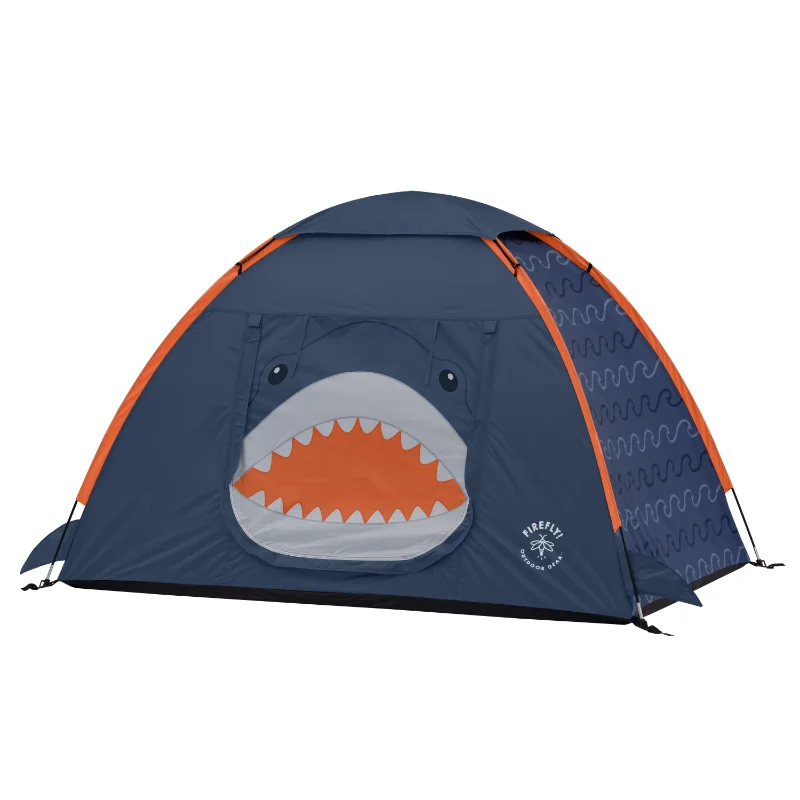 

OUZEY Firefly! Outdoor Gear Finn The Shark 2-Person Kid's Camping Tent - Navy/Orange/Gray Color, One Room
