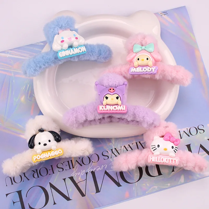 

Sanrio плюшевая заколка для волос с аниме Kuromi My Melody Cinnamoroll Hello Kitty Милая акула зажим Мультяшные аксессуары для волос для девочек Подарки