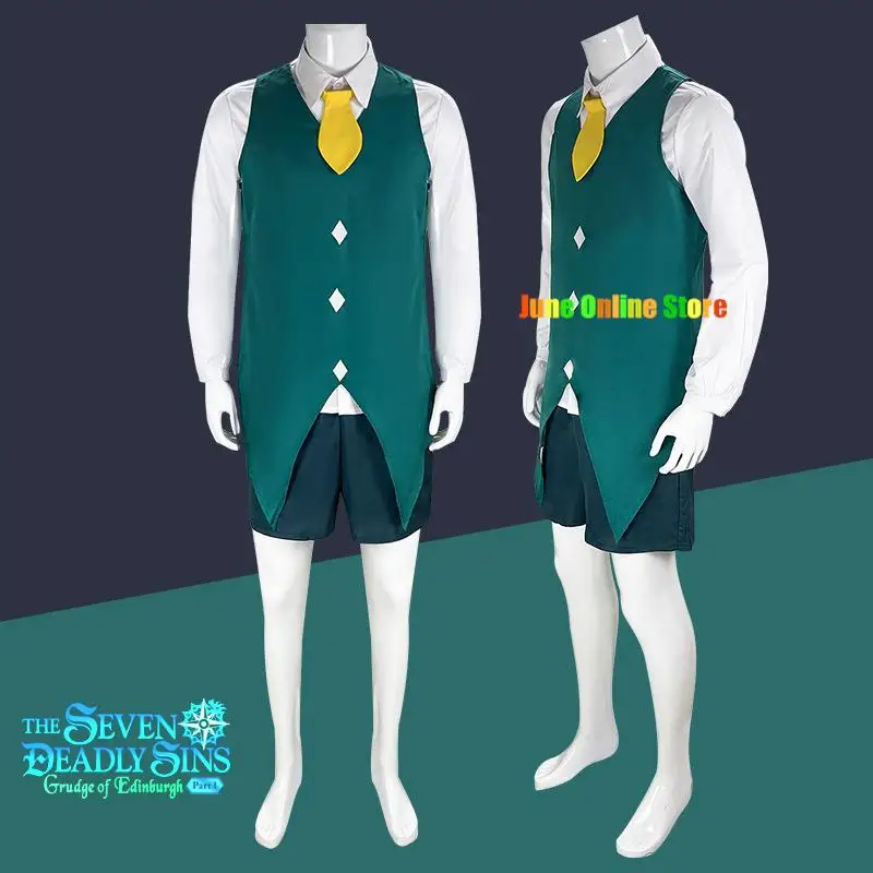 

Meliodas Cosplay Anime The Seven Deadly Sins Costume Green Shirt Vest Pants Outfits Halloween Carnival Suit Wig