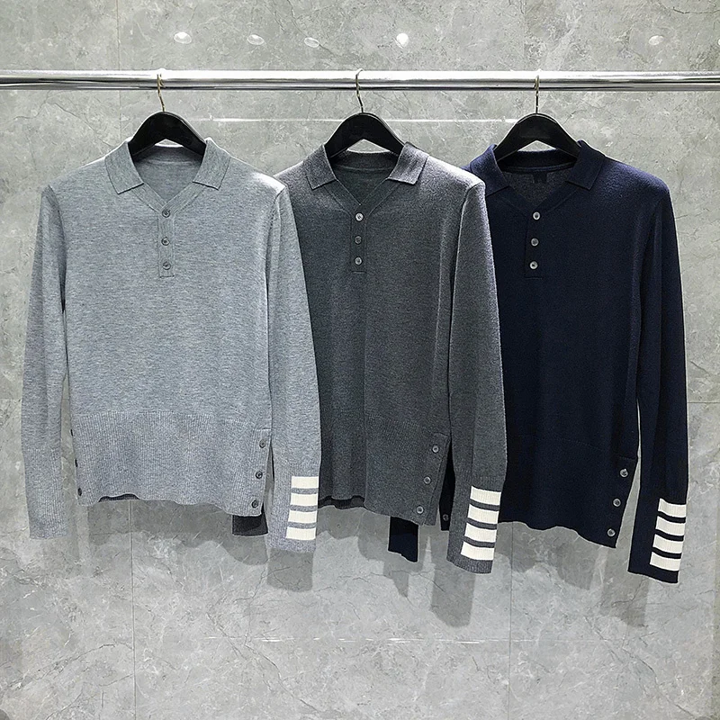 THOM Fashion Brand TB Sweaters Men Slim Fit Turn Down Collar Pullovers Clothing Solid Striped Cotton Spring Autumn Casual Coat
THOM Fashion Brand TB Sweaters Men Slim Fit Turn Down Collar Pullovers Clothing Solid Striped Cotton Spring Autumn Casual Coat