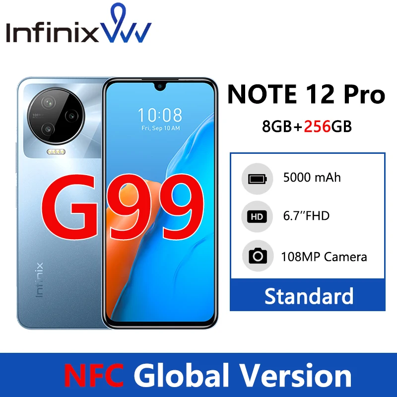 

infinix NOTE 12 PRO 4G NFC 8GB 256GB Smartphone Helio G99 Processor 6.7" AMOLED Display 108MP Camera Android 12 Mobile Phone