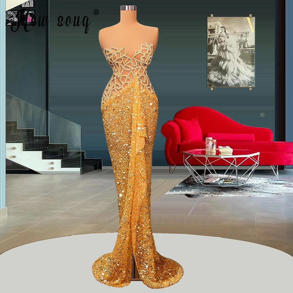 Gold Beades Sequins Arabic Evening Dresses for Women 2022 Mermaid Long Prom Party Gowns Robe De Bal Custom Made
Gold Beades Sequins Arabic Evening Dresses for Women 2022 Mermaid Long Prom Party Gowns Robe De Bal Custom Made