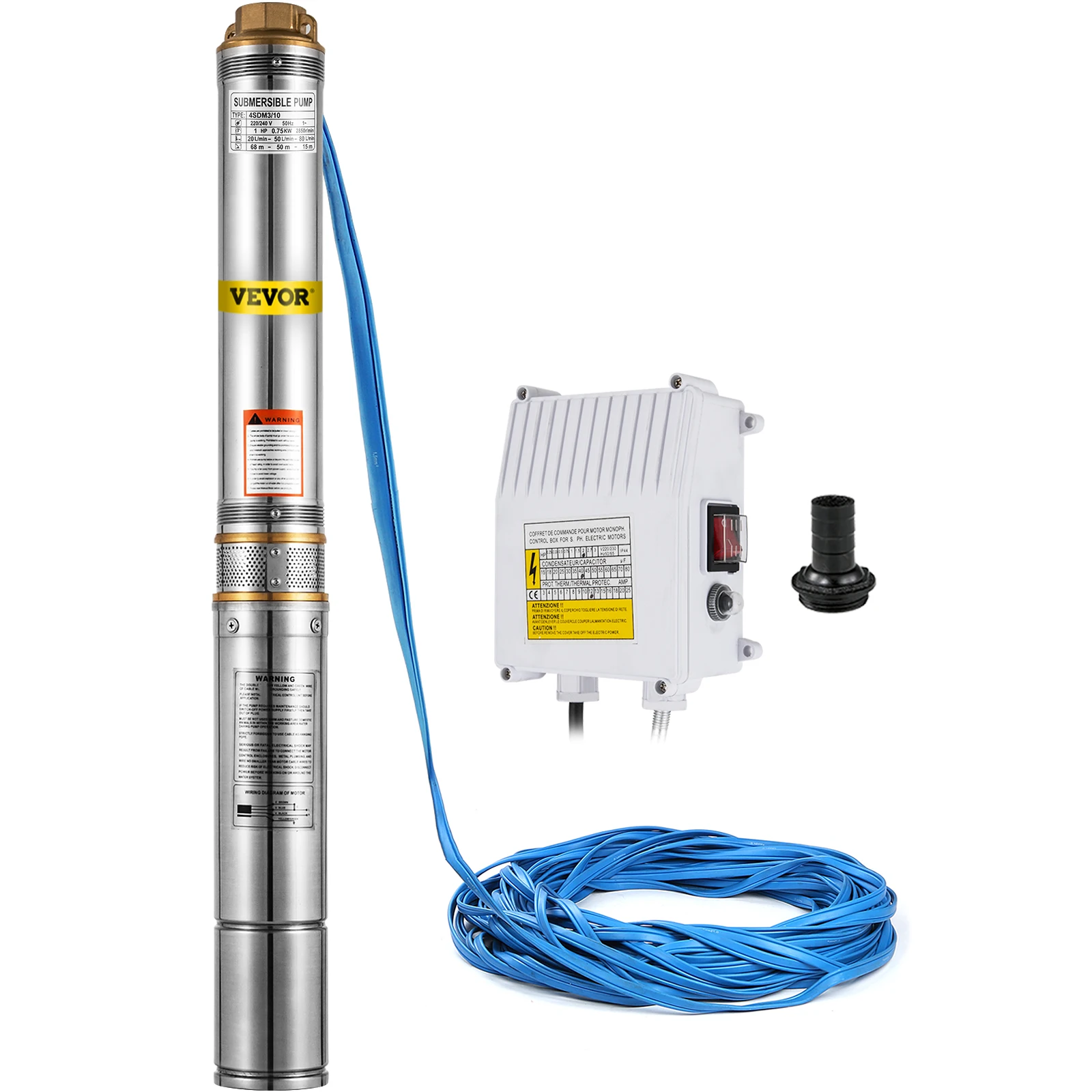VEVOR 220V 0.75KW Submersible Pump For Wells 750W Depth Pump Up to 74M 5520L/H Submersible Pump With 20M Cordon
VEVOR 220V 0.75KW Submersible Pump For Wells 750W Depth Pump Up to 74M 5520L/H Submersible Pump With 20M Cordon