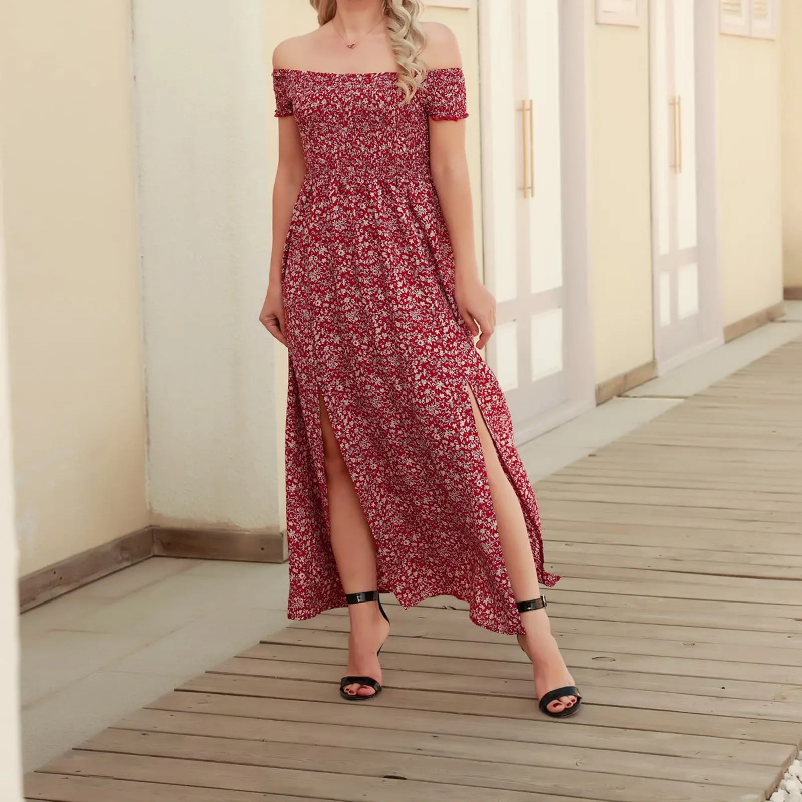 Women Casual Summer Floral Print Dress Off The Shoulder Maxi Dress Boho Short Sleeve Wrap Long Dress Holiday Vocation Vestidos
Women Casual Summer Floral Print Dress Off The Shoulder Maxi Dress Boho Short Sleeve Wrap Long Dress Holiday Vocation Vestidos