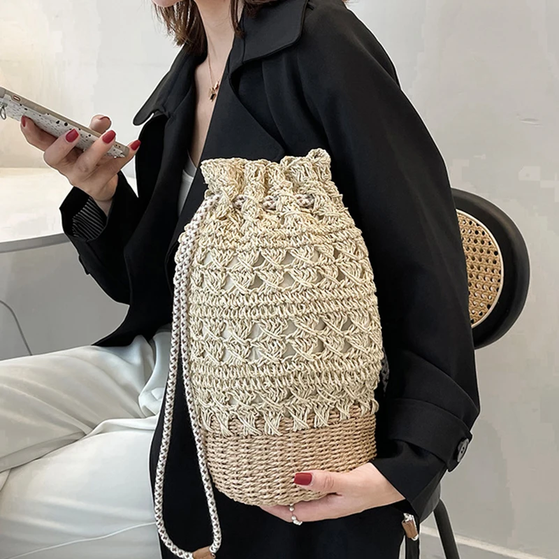 Summer Paper Rope Rattan Bag Cylinder Basket Bag for Women Drawstring Shoulder Bags Fashion Bucket Bags Ladies Beach Handbags
Summer Paper Rope Rattan Bag Cylinder Basket Bag for Women Drawstring Shoulder Bags Fashion Bucket Bags Ladies Beach Handbags
