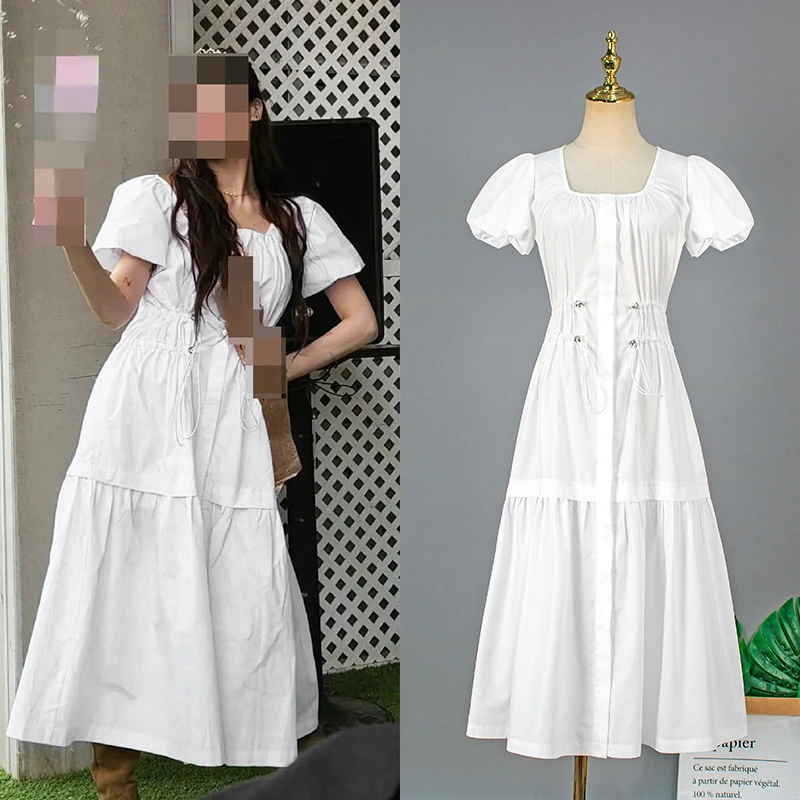Kpop Kim Hyun A Korean Sweet White Drawstring Lace-up Dresses Women Summer Long Dress Streetwear Puff Sleeve Holiday Party Dress
Kpop Kim Hyun A Korean Sweet White Drawstring Lace-up Dresses Women Summer Long Dress Streetwear Puff Sleeve Holiday Party Dress