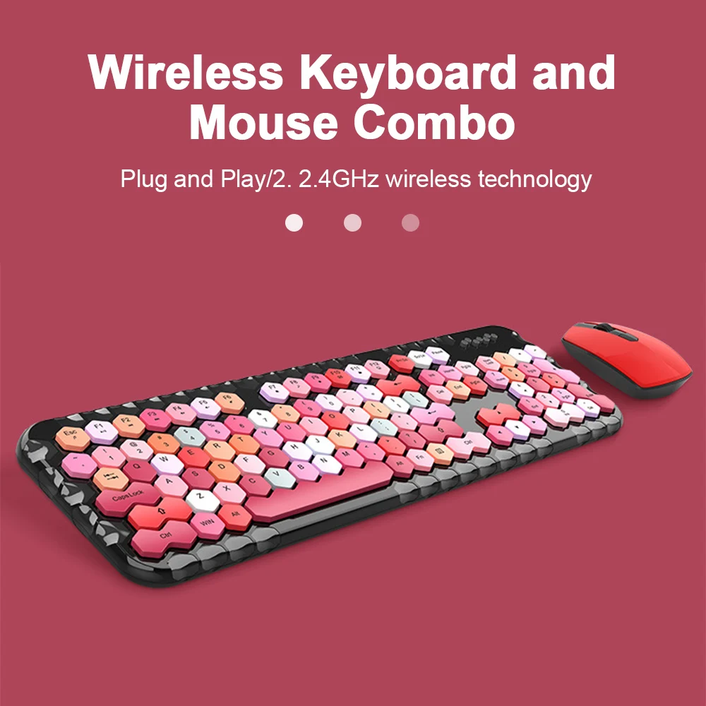 2.4G Wireless Keyboard and Mouse Combo Mixed Candy Color Hexagonal Keycap Keyboard Mice Set for Laptop PC Girls Gift
2.4G Wireless Keyboard and Mouse Combo Mixed Candy Color Hexagonal Keycap Keyboard Mice Set for Laptop PC Girls Gift
