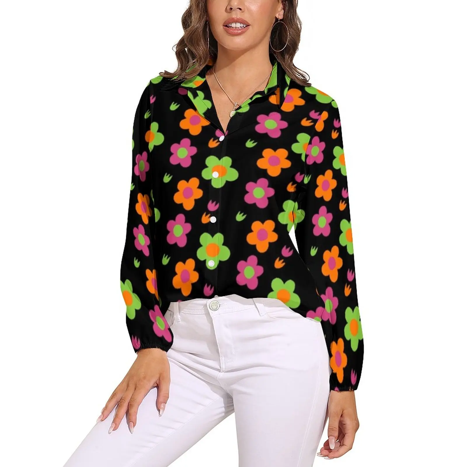 Hippy Floral Print Blouse Long-Sleeve Retro Flower Power Kawaii Blouses Womens Street Fashion Oversized Shirt Design Tops Gift 
Hippy Floral Print Blouse Long-Sleeve Retro Flower Power Kawaii Blouses Womens Street Fashion Oversized Shirt Design Tops Gift