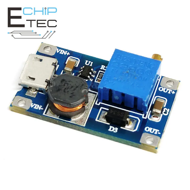 MT3608 DC-DC Adjustable Boost Module 2A Boost Plate Step Up Module with MICRO USB 2V-24V to 5V 9V 12V 28V
MT3608 DC-DC Adjustable Boost Module 2A Boost Plate Step Up Module with MICRO USB 2V-24V to 5V 9V 12V 28V