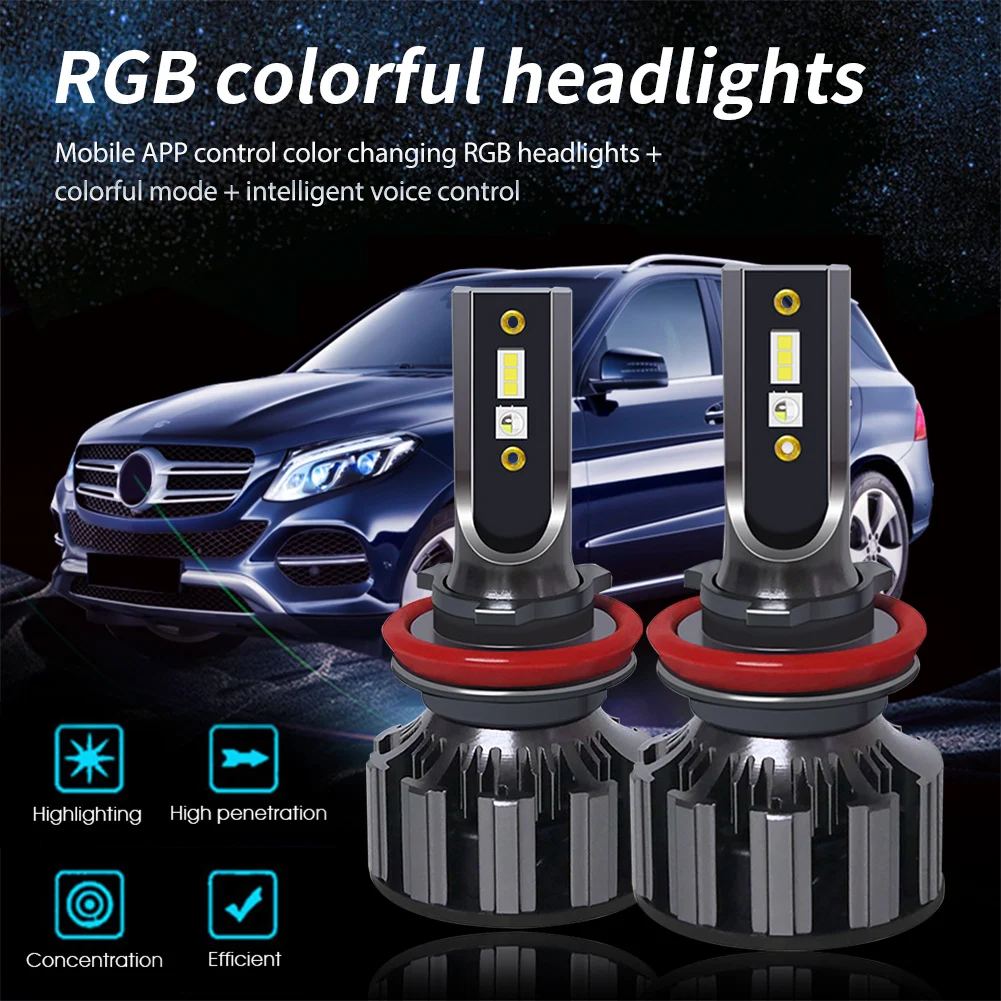 LED RGB 8000LM/Bulb Mini Car Headlight Bulbs H11 Headlamps Kit APP Bluetooth Control Fog Lights Colorful Voice Control Lamps
LED RGB 8000LM/Bulb Mini Car Headlight Bulbs H11 Headlamps Kit APP Bluetooth Control Fog Lights Colorful Voice Control Lamps
