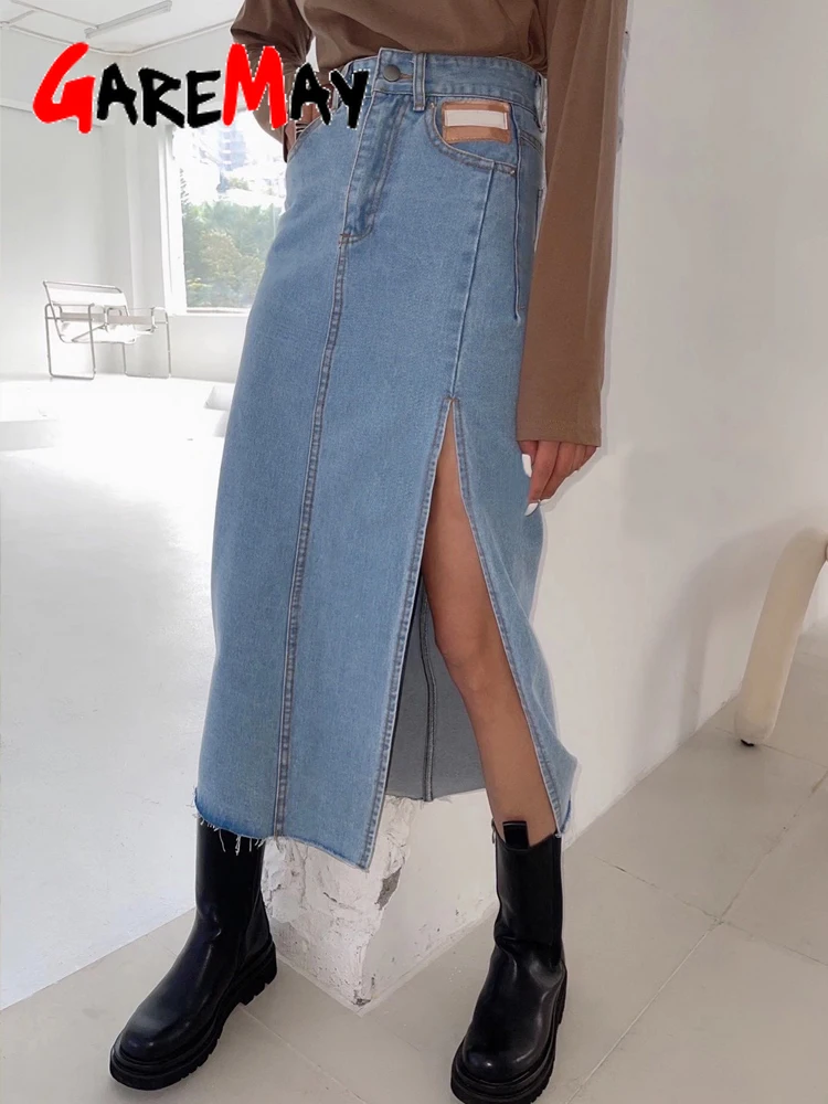

Длинная Джинсовая юбка миди Женская Весенняя трапециевидная юбка-карандаш с высокой талией женские джинсы винтажная юбка с Боковым Разрезом для женщин 2023