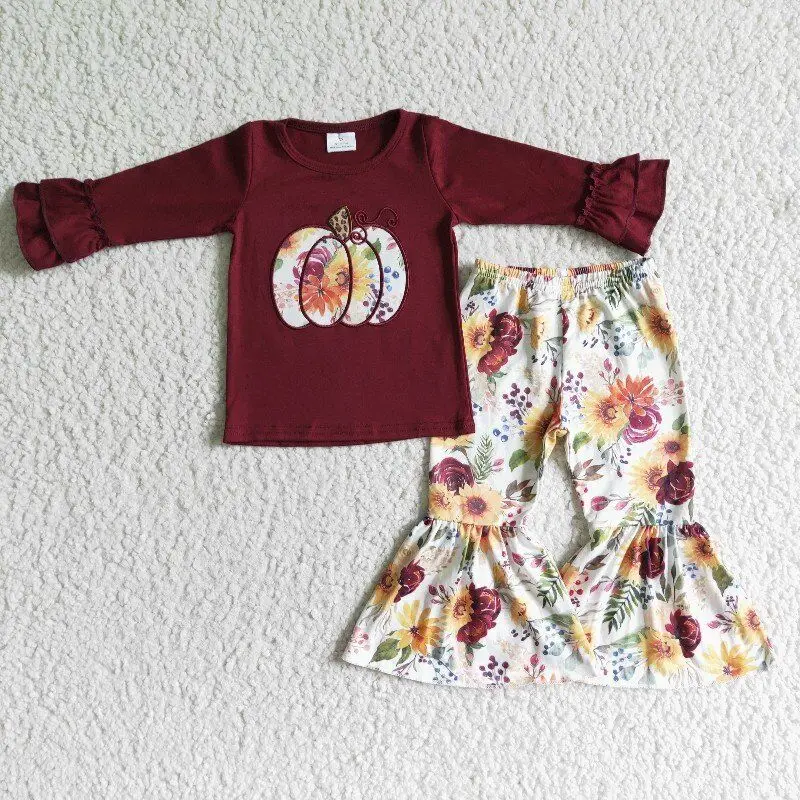 pumpkin embroidery long sleeve shirt and floral bell bottom pants toddler outfit fall children clothes boutique clothes
pumpkin embroidery long sleeve shirt and floral bell bottom pants toddler outfit fall children clothes boutique clothes