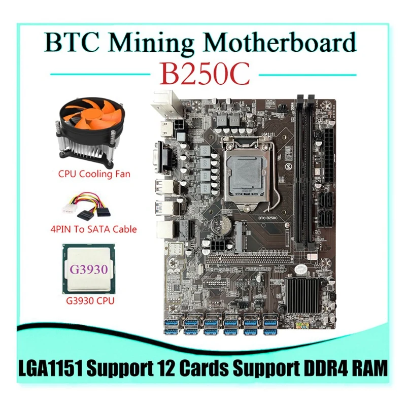 Материнская плата B250C BTC, 12GPU PCIE в разъем USB 3,0 + процессор G3930 + 4-контактный кабель SATA + вентилятор охлаждения, материнская плата ETH Miner LGA1151
Материнская плата B250C BTC, 12GPU PCIE в разъем USB 3,0 + процессор G3930 + 4-контактный кабель SATA + вентилятор охлаждения, материнская плата ETH Miner LGA1151