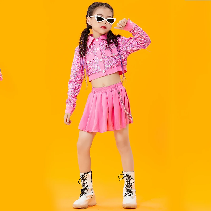 Jazz Dance Clothes For Girls Pink Sequin Outfit Performance Costume Kids Catwalk Hip-Hop Cheerlead Clothing Tops Skirt 2021 
Jazz Dance Clothes For Girls Pink Sequin Outfit Performance Costume Kids Catwalk Hip-Hop Cheerlead Clothing Tops Skirt 2021