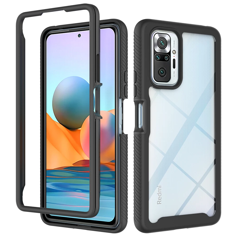 

2 in1 Hybrid Rugged Armor Shockproof Case For Xiaomi Redmi Note 10 Pro 11S 10S 11 Pro TPU Frame Transparent Acrylic Back Cover