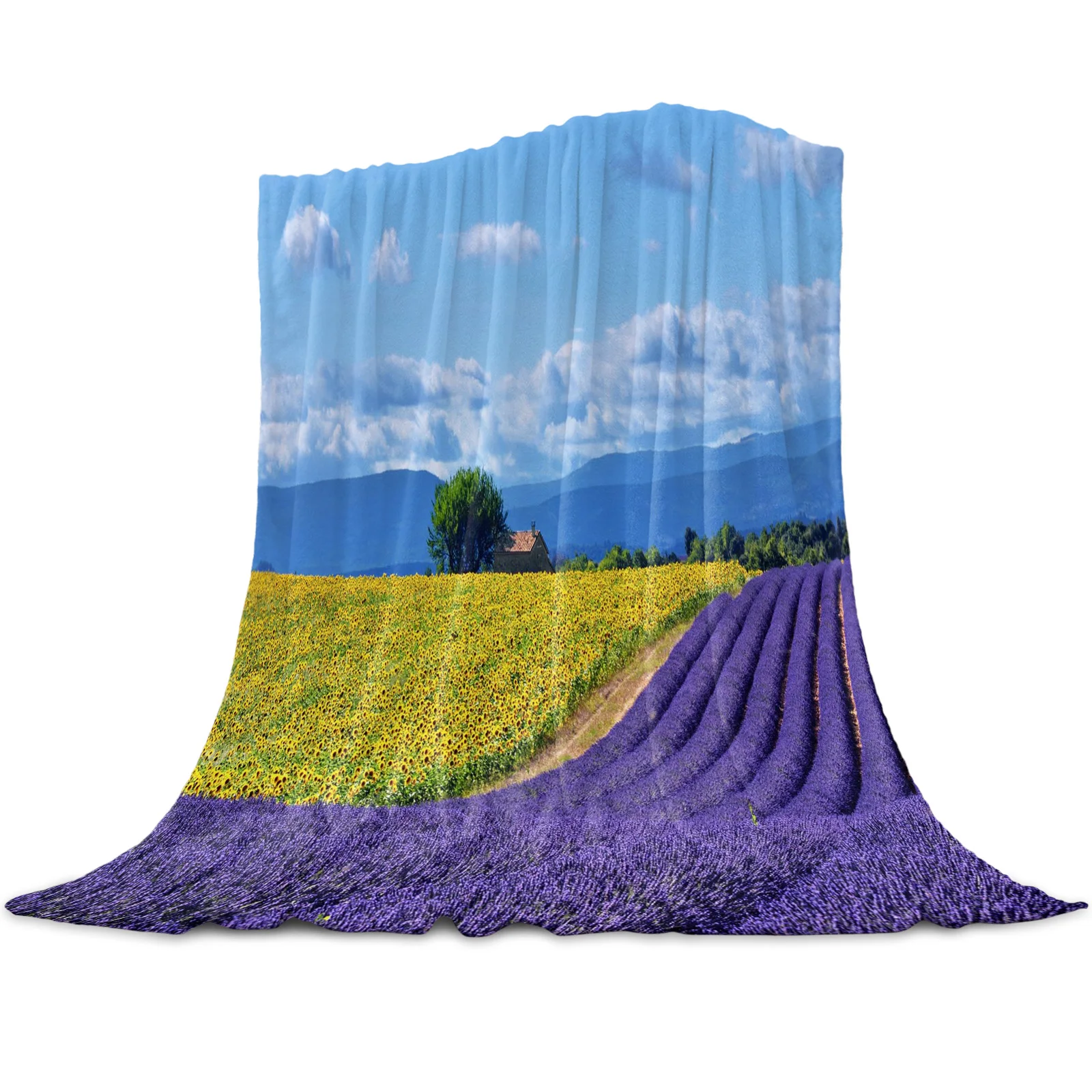 

Farm Purple Fresh Flower Lavender Flannel Throw Blankets for Sofa Beds Bedding Room Soft Fleece Blanket Bedspread Lightweight