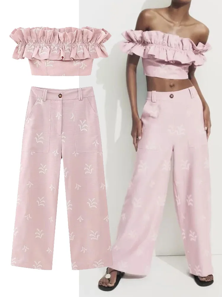 Комплект брюк TRAF женский из двух предметов, модный костюм с вышивкой, короткий топ и длинные штаны, повседневный комплект из 2 предметов, 2023
Комплект брюк TRAF женский из двух предметов, модный костюм с вышивкой, короткий топ и длинные штаны, повседневный комплект из 2 предметов, 2023