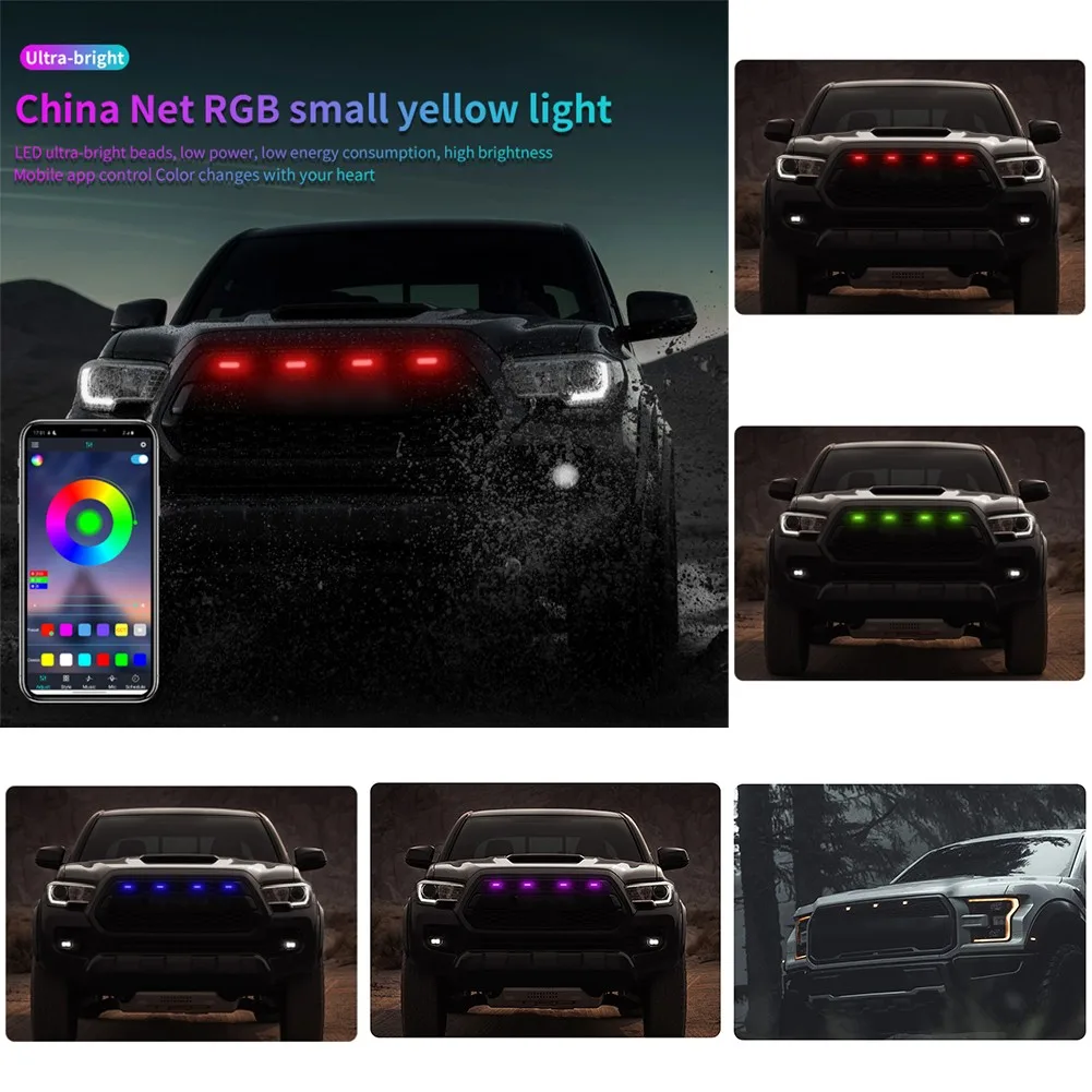 4pcs/set Car Mid-Grid Grille LED Lights Raptor Style Grill Trim Truck APP Control Decoration Lamps Auto Accessories
4pcs/set Car Mid-Grid Grille LED Lights Raptor Style Grill Trim Truck APP Control Decoration Lamps Auto Accessories