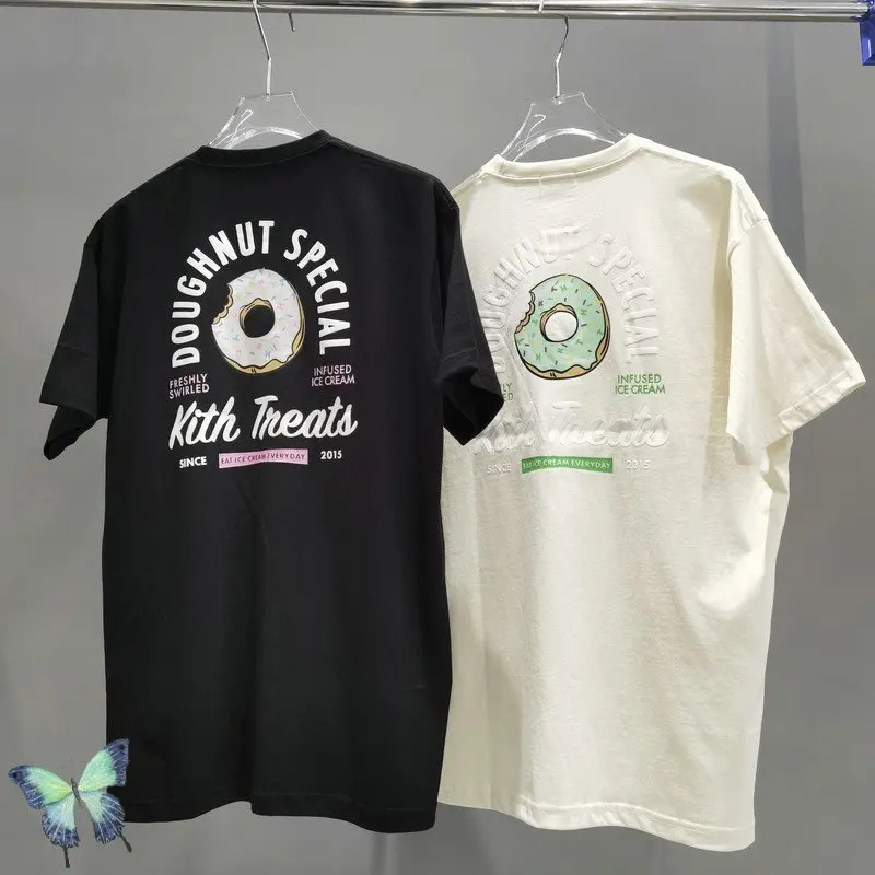 

Футболка KITH с нагрудным карманом, дизайнерская хлопковая Свободная рубашка с коротким рукавом и круглым вырезом, с принтом пончика, для мужчин и женщин