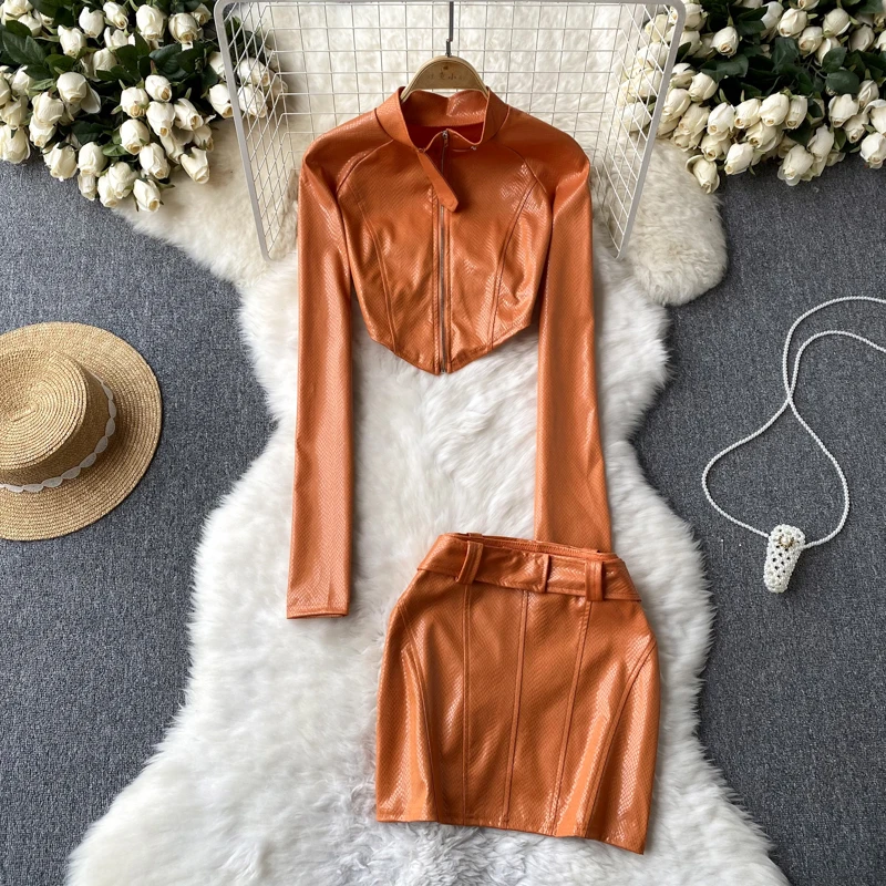 Europe and the United States Wind Sexy Fashion Umbilical Cord Zipper Long-sleeved Top + Package Hip Short Skirt Two-piece Set
Europe and the United States Wind Sexy Fashion Umbilical Cord Zipper Long-sleeved Top + Package Hip Short Skirt Two-piece Set