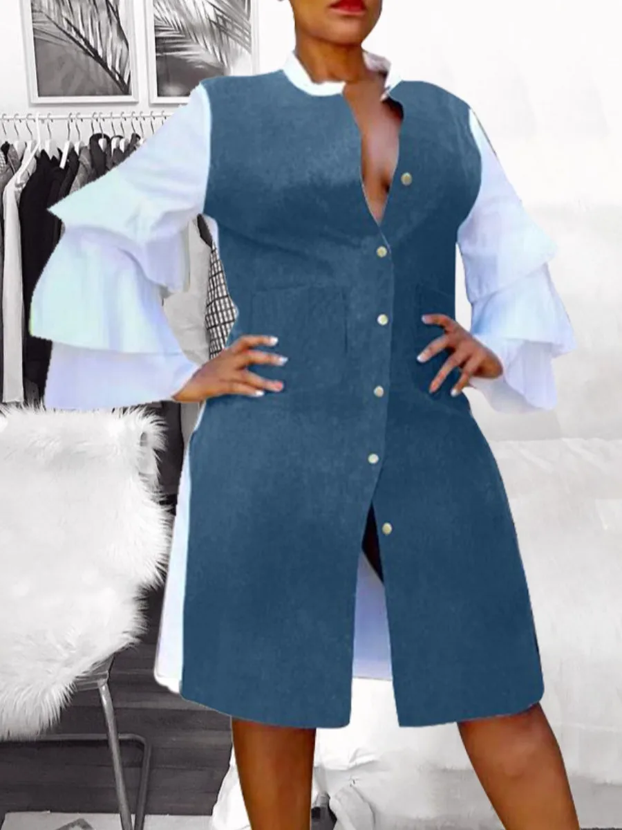 LW Shirt Dress for Women Casual Imitation Denim Letter Print Fashion Single Breasted Layered Cascading Streetwear Lady Outfits
LW Shirt Dress for Women Casual Imitation Denim Letter Print Fashion Single Breasted Layered Cascading Streetwear Lady Outfits
