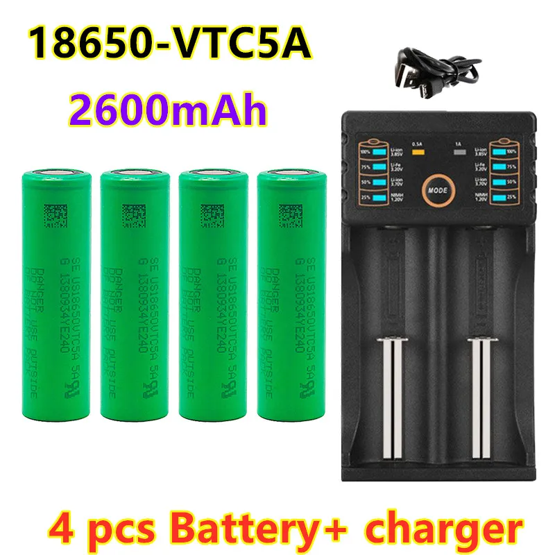 

100% original 3.7V 2600mAh Li ion 18650 battery for SONY US18650 VTC5A 2600mAh 18650 battery 3.7V +1pcs Battery charger