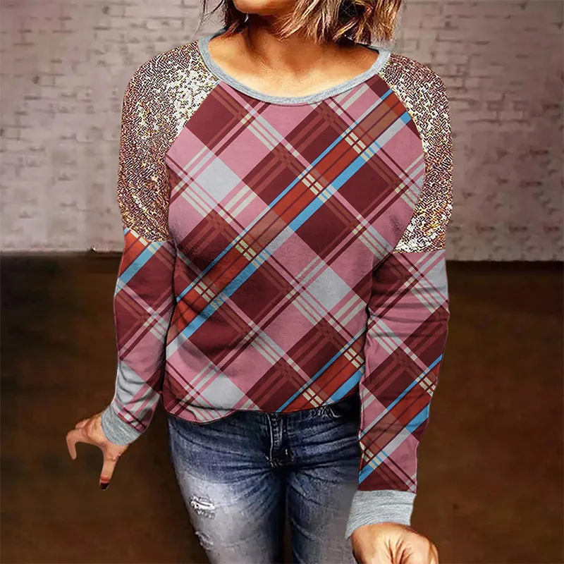 Spring Casual Lattice Printing Blouse Shirts Women Vintage Stitching Sequin Sleeve Sexy Tops Autumn O Neck Office Lady Pullovers
Spring Casual Lattice Printing Blouse Shirts Women Vintage Stitching Sequin Sleeve Sexy Tops Autumn O Neck Office Lady Pullovers