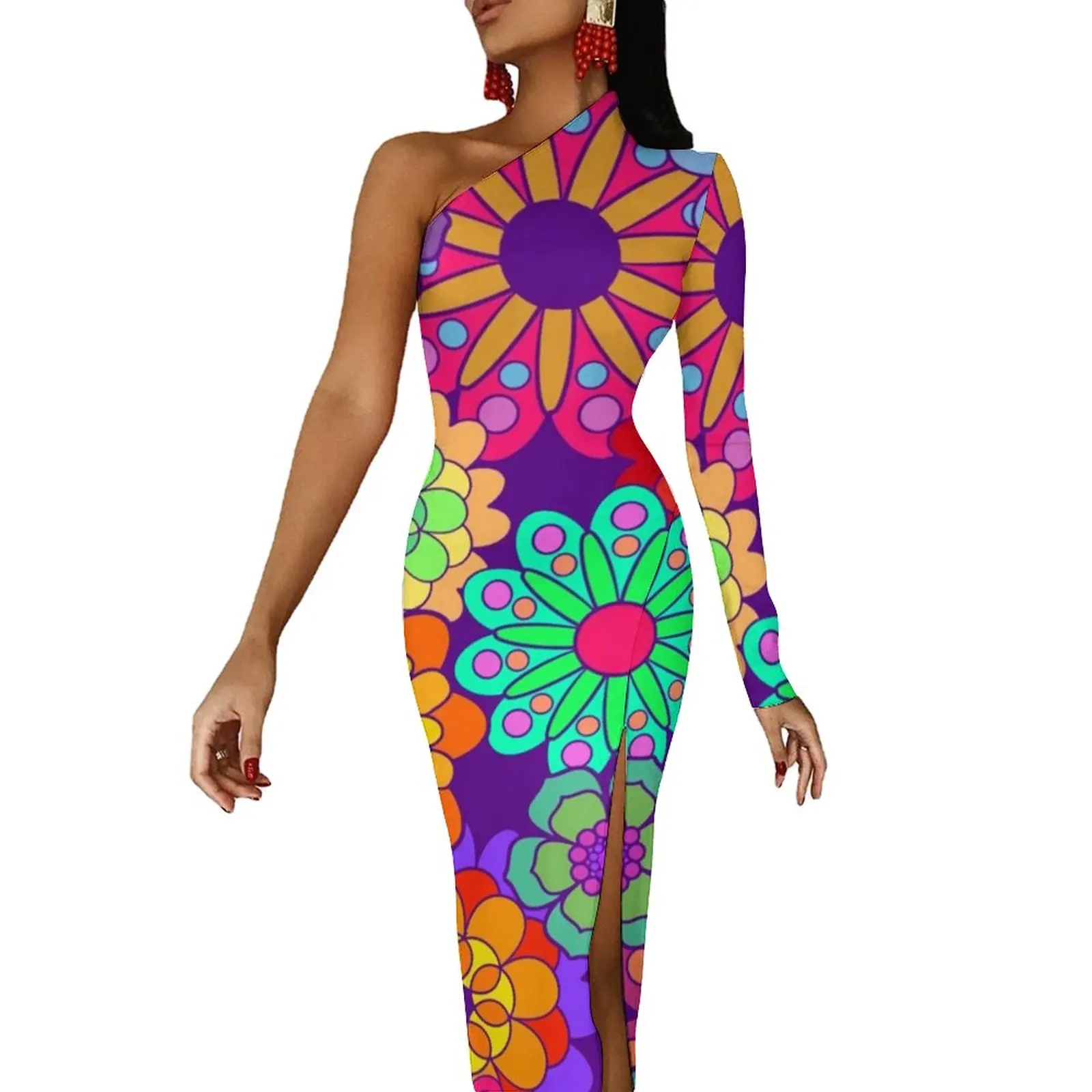 70S Flower Power Maxi Dress Long Sleeve Retro Hippy Print Party Bodycon Dresses Autumn High Slit Sexy Dress Pattern Vestidos
70S Flower Power Maxi Dress Long Sleeve Retro Hippy Print Party Bodycon Dresses Autumn High Slit Sexy Dress Pattern Vestidos