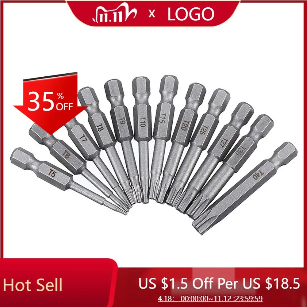 50mm Torx Screwdriver Bits With Hole T5, T6, T7, T15 T20 T25 T27 T30 1/4 Inch Hex Shank Electric Screw Driver Star Bit Set
50mm Torx Screwdriver Bits With Hole T5, T6, T7, T15 T20 T25 T27 T30 1/4 Inch Hex Shank Electric Screw Driver Star Bit Set