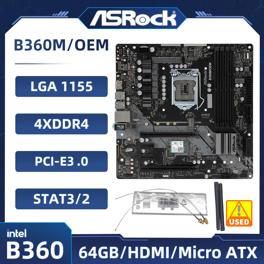 

Материнская плата ASRock B360M/OEM 1151, Intel B360 DDR4 HDMI M.2 Intel Micro ATX, поддерживает процессор Intel 8/9-го поколения Core i5 8500