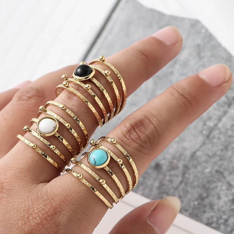 New Arrival Hollow Zircon Inlay Opening Rings for Women Girls Bohemia Fashion Stainless Steel Gold Plated Turquoise Ring Jewelry
New Arrival Hollow Zircon Inlay Opening Rings for Women Girls Bohemia Fashion Stainless Steel Gold Plated Turquoise Ring Jewelry