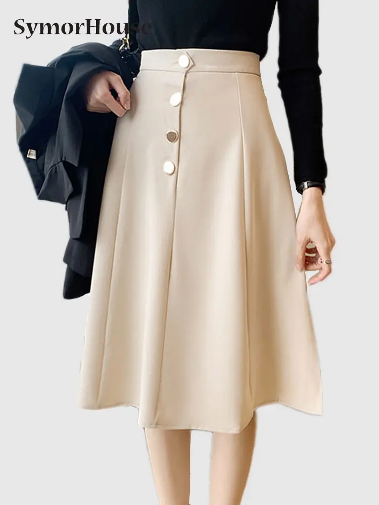 Женская юбка с завышенной талией, однобортная элегантная трапециевидная Юбка До Колена, весна-лето 2023 
Женская юбка с завышенной талией, однобортная элегантная трапециевидная Юбка До Колена, весна-лето 2023