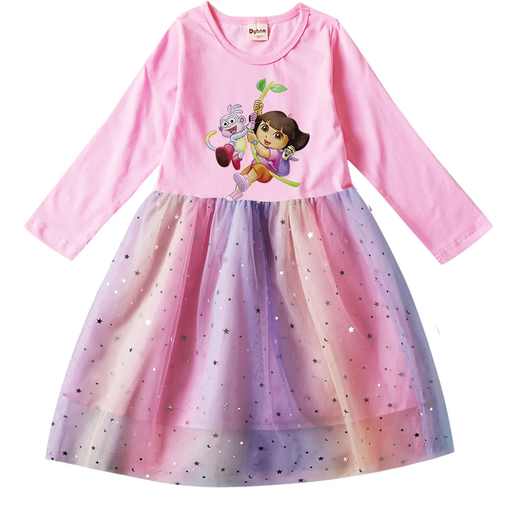 

Dora The Explorer Toddler Vestido Tul Niña Cotton Baby Dress for Girls 5 Years Old Little Kids Spring Autumn Long Sleeve Dresses