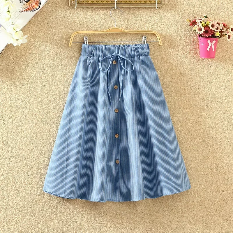 High Waist Skirt Casual Striped Bow Denim Women Solid Color Long Skirt Female Elegant Big Hem Casual Button Jean Skirt
High Waist Skirt Casual Striped Bow Denim Women Solid Color Long Skirt Female Elegant Big Hem Casual Button Jean Skirt