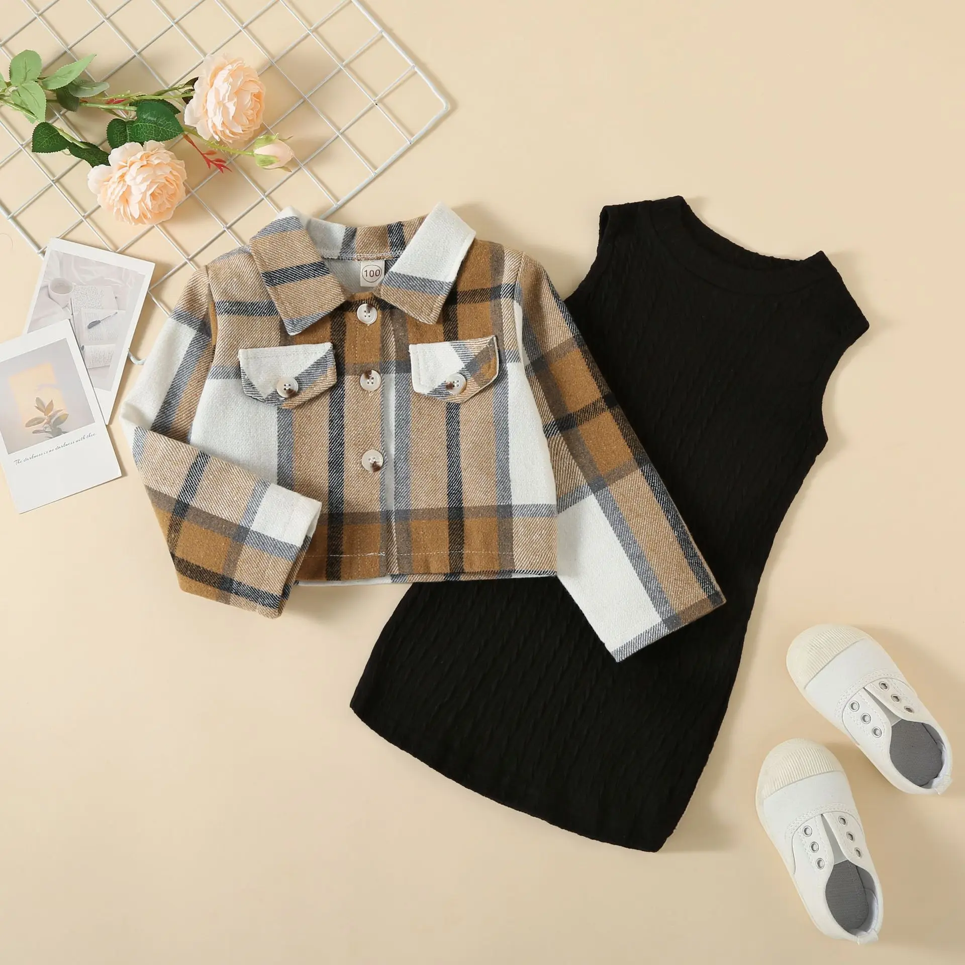 Infant Baby Girls Outfit Set 2023 New Summer Plaid Fleece Jacket Knitted Dress Two-piece Set Toddler Girl Clothes
Infant Baby Girls Outfit Set 2023 New Summer Plaid Fleece Jacket Knitted Dress Two-piece Set Toddler Girl Clothes