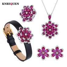 2023 New Ruby Necklace Pendant Rings Bracelet Earrings Fine Jewelry Sets for Women Vintage Lab Diamond Wedding Party Lady Gift