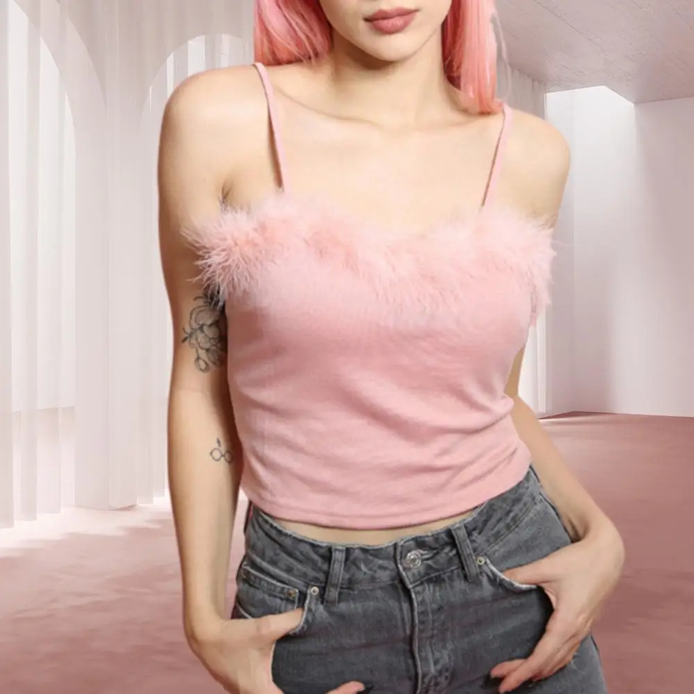 Summer Sexy Low Cut Fluffy Collar Sleeveless Women Vest Solid Color Sling Crop Lady Top Female Clothing
Summer Sexy Low Cut Fluffy Collar Sleeveless Women Vest Solid Color Sling Crop Lady Top Female Clothing