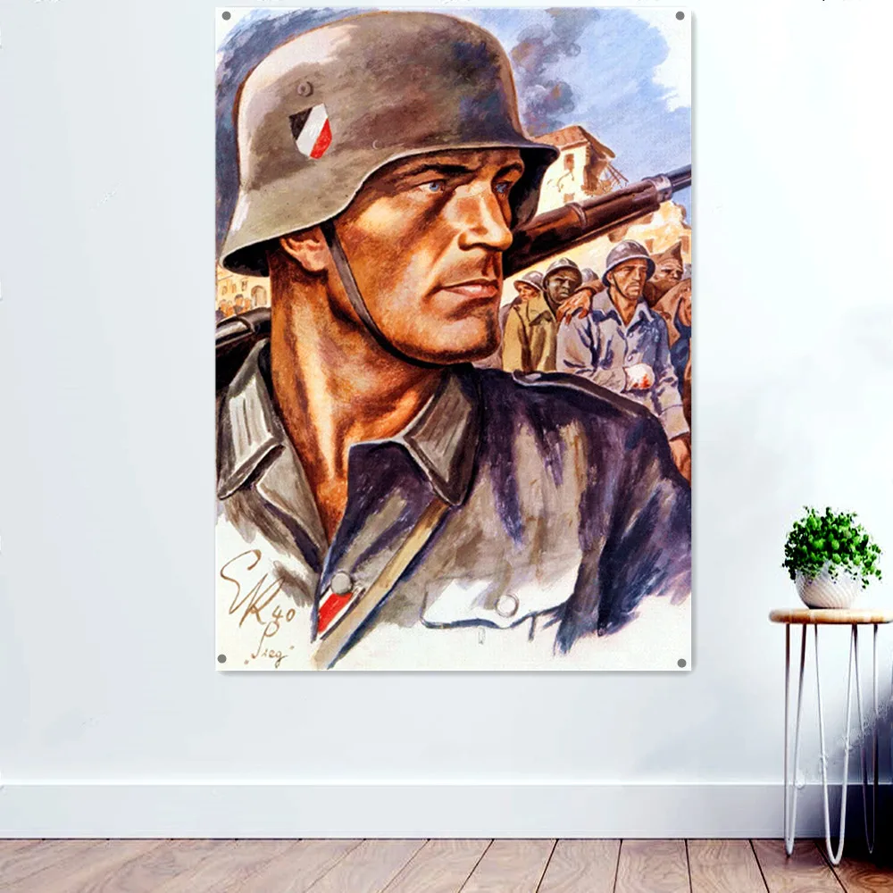 WW II War Art Banner Wall Hanging Flag GER Stahlhelm M35 M42 uniform Wehrmacht Soldier Posters Home Decor Painting Tapestry
WW II War Art Banner Wall Hanging Flag GER Stahlhelm M35 M42 uniform Wehrmacht Soldier Posters Home Decor Painting Tapestry