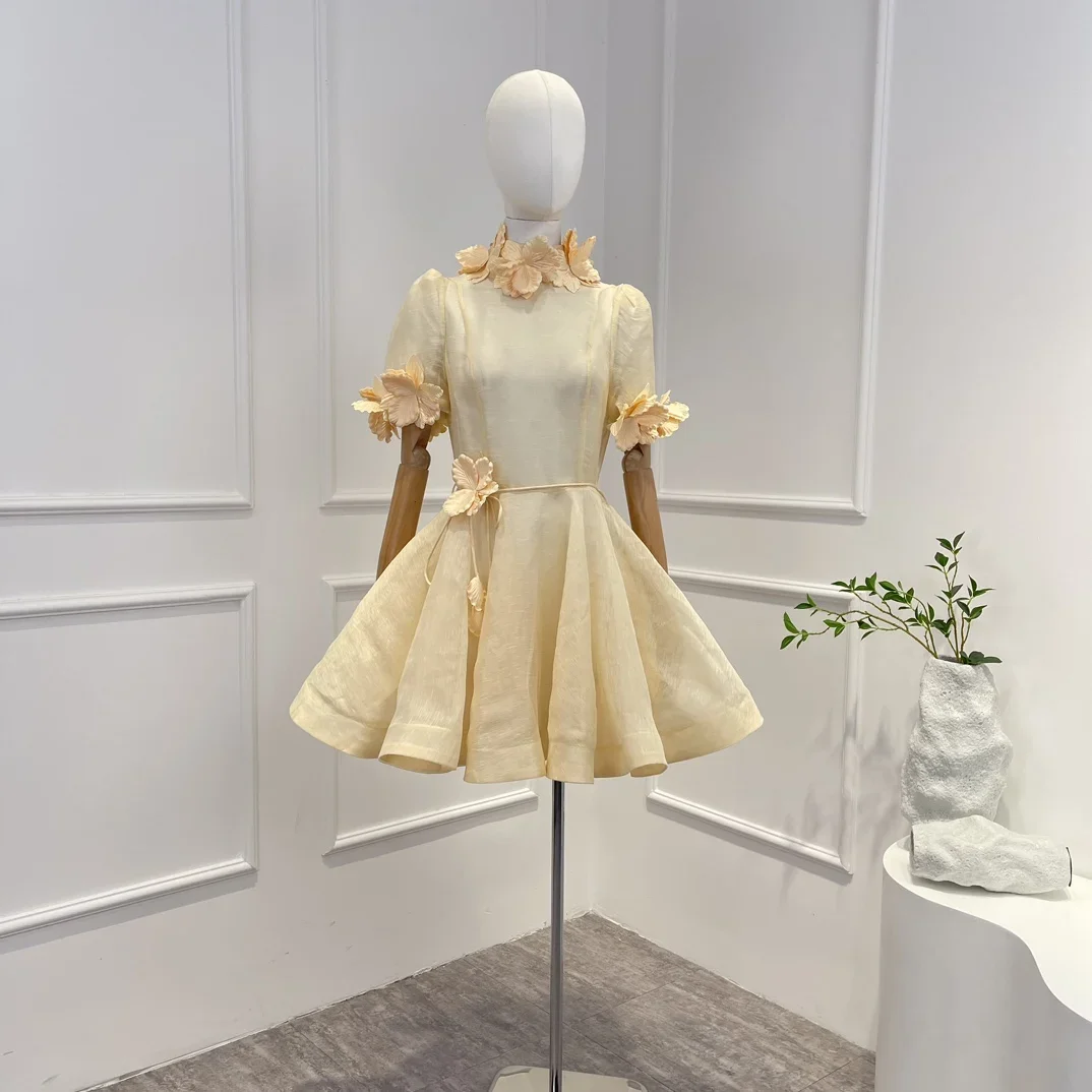 Beige 2023 New Collection Silk Linen High Quality Three-dimensional Flower Decoration Short Sleeve A-line Woman Black Mini Dress
Beige 2023 New Collection Silk Linen High Quality Three-dimensional Flower Decoration Short Sleeve A-line Woman Black Mini Dress