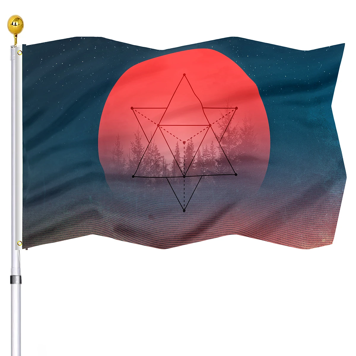 

Red Moon Flag Abstract Triangle Circle Double Stitched Flags Banner with Brass Grommets House Indoor Outdoor Decor for Women Men