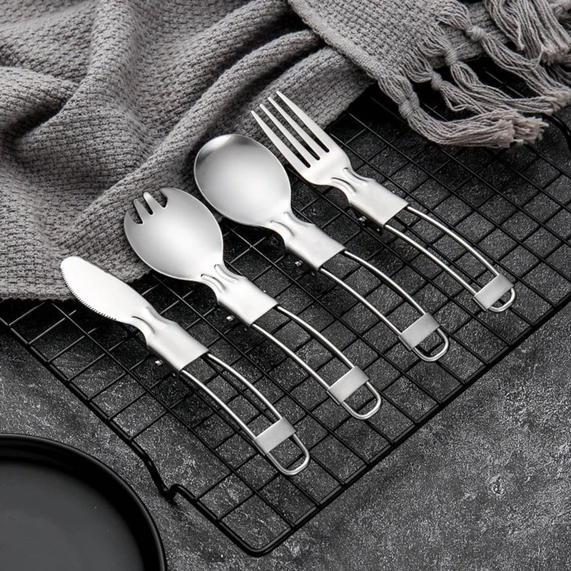 

1Pcs New Outdoor Camping Hiking Stainless Steel Metal Fork Spoon Tableware Cookout Picnic Foldable Folding Spork