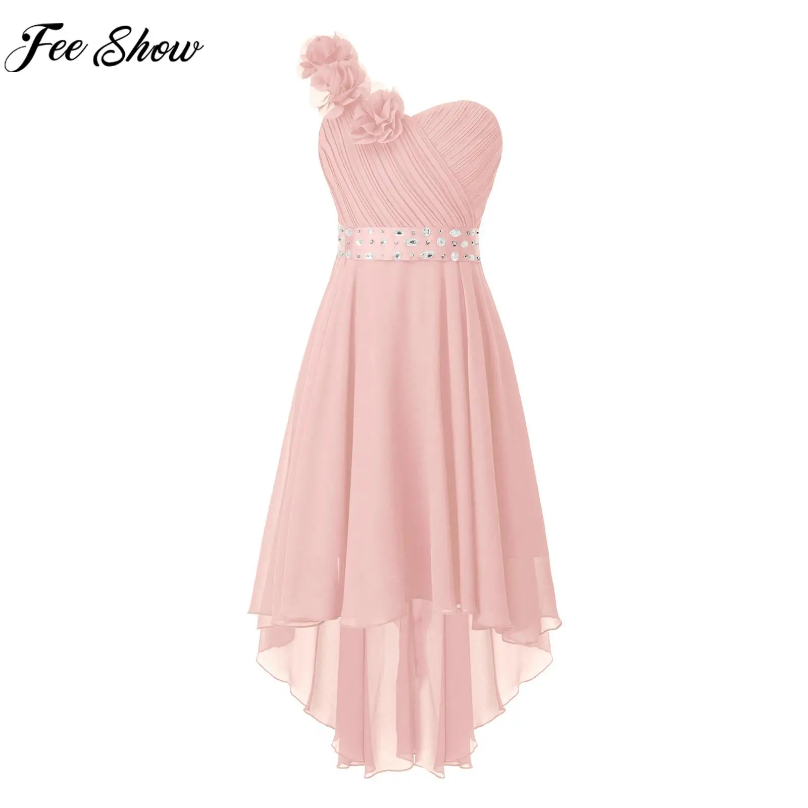 Kids Girls Flower Wedding Birthday Party Dress One Shoulder Ruched Asymmetrical Hem Chiffon Princess Dress with Detachable Sash
Kids Girls Flower Wedding Birthday Party Dress One Shoulder Ruched Asymmetrical Hem Chiffon Princess Dress with Detachable Sash